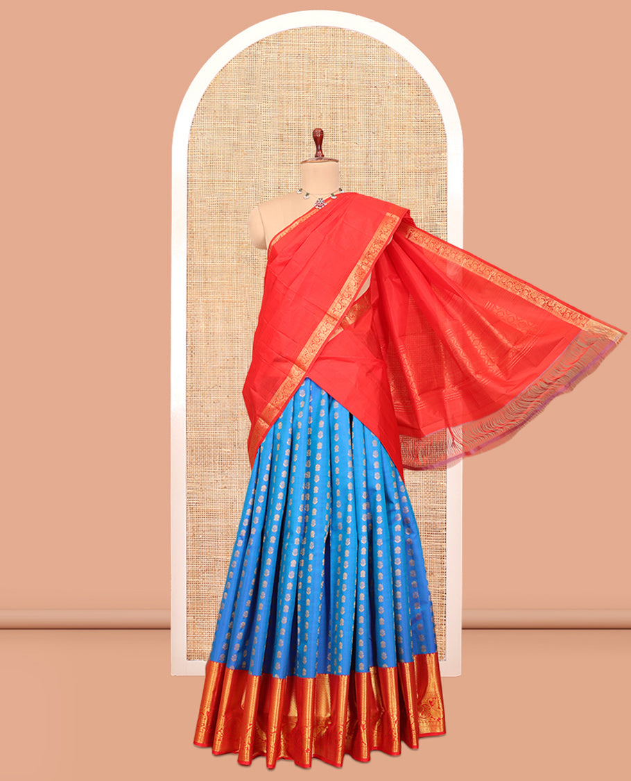 Blue Pure-Silk Half-Saree