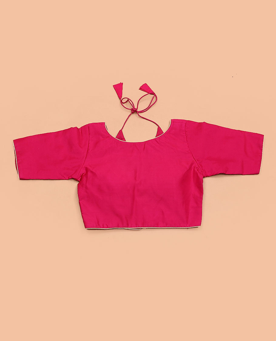 Red plain design halter neck tie up elbow sleeve blouse