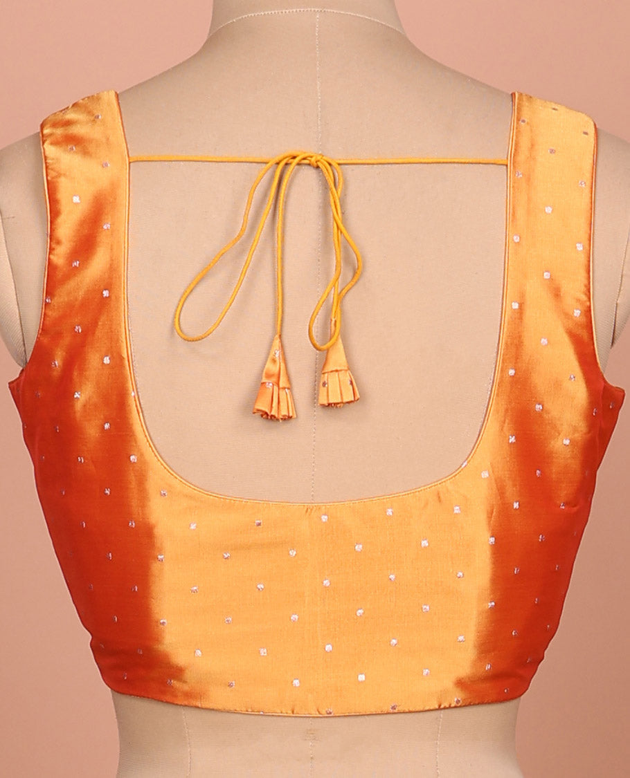 Orange buttas front-back round-neck sleeveless readymade blouse