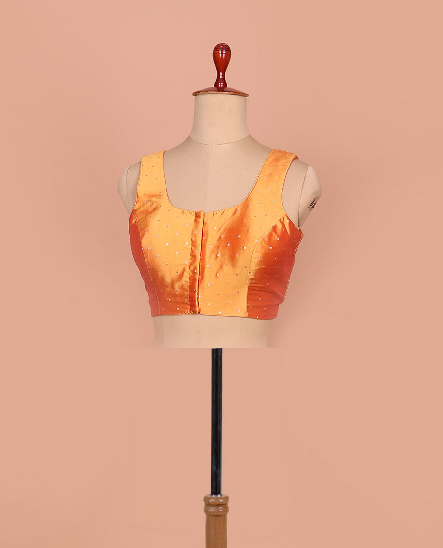 Orange buttas front-back round-neck sleeveless readymade blouse