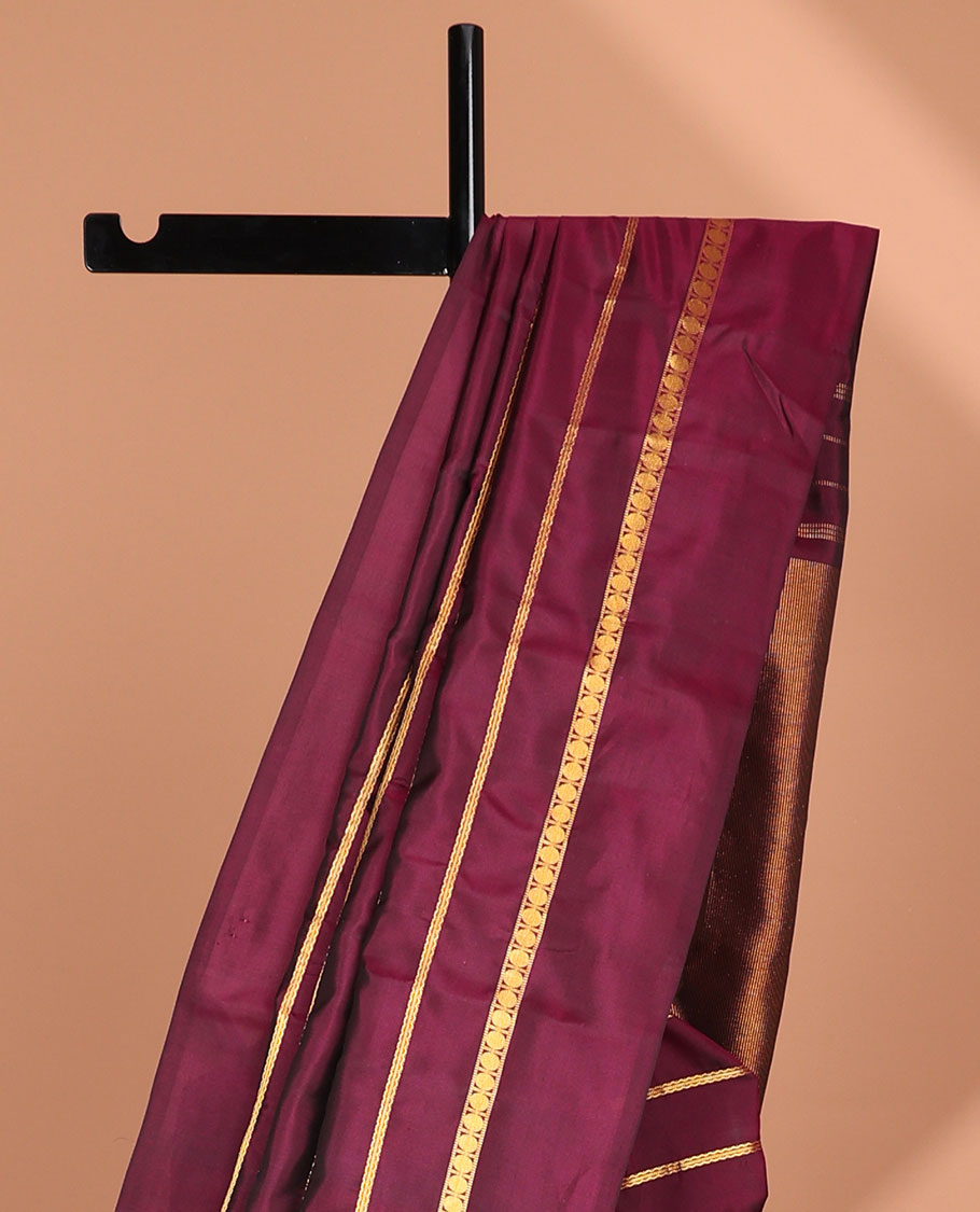 Maroon striped pure silk saree with self plain border & striped pallu
