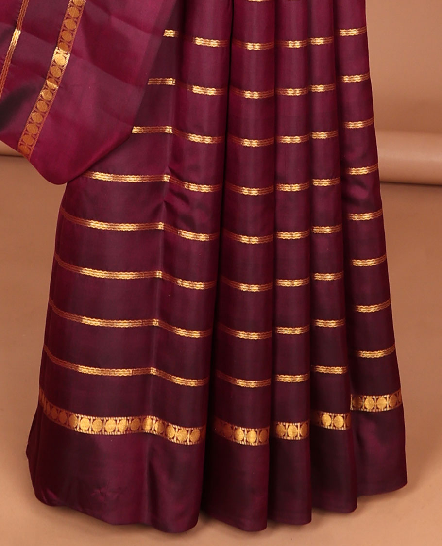 Maroon striped pure silk saree with self plain border & striped pallu