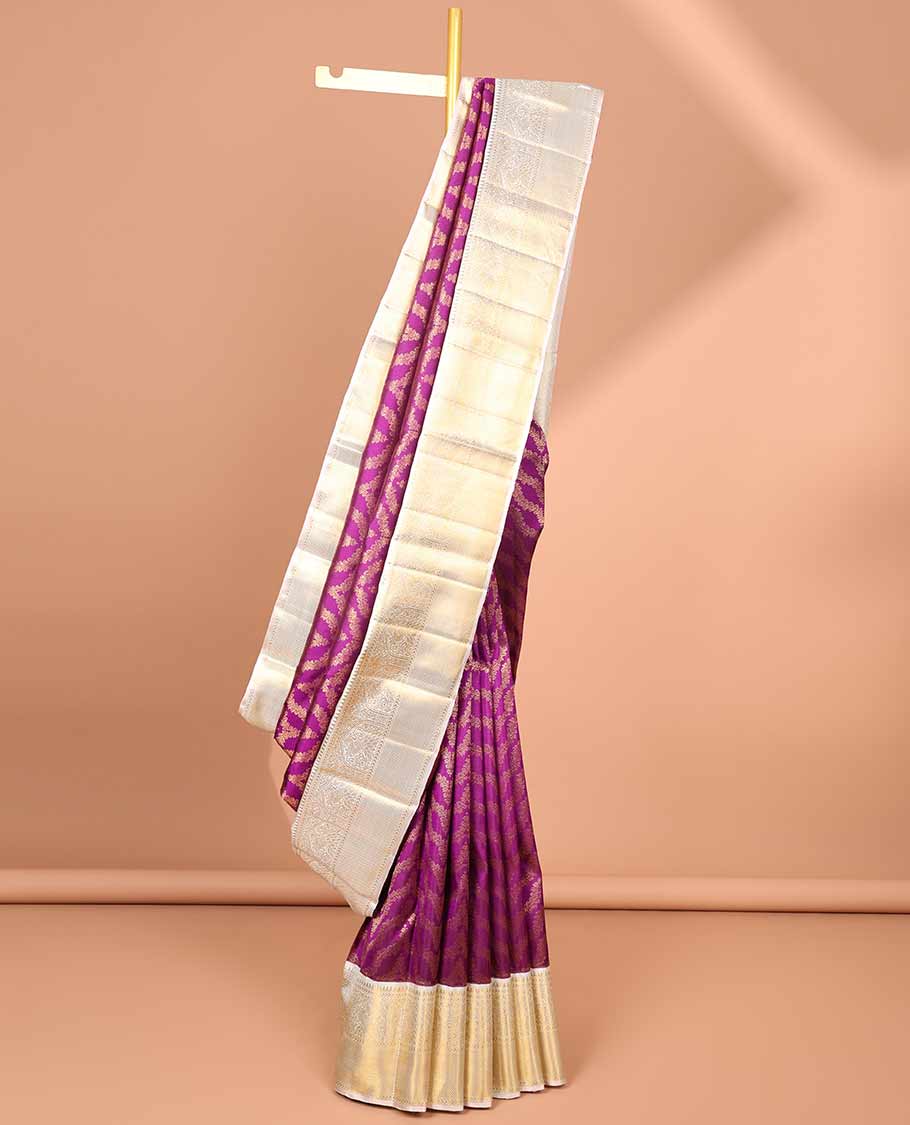 Red jacquard silk saree with contrast border of rekku, kathir, mayil, checked design & intricate zari design pallu