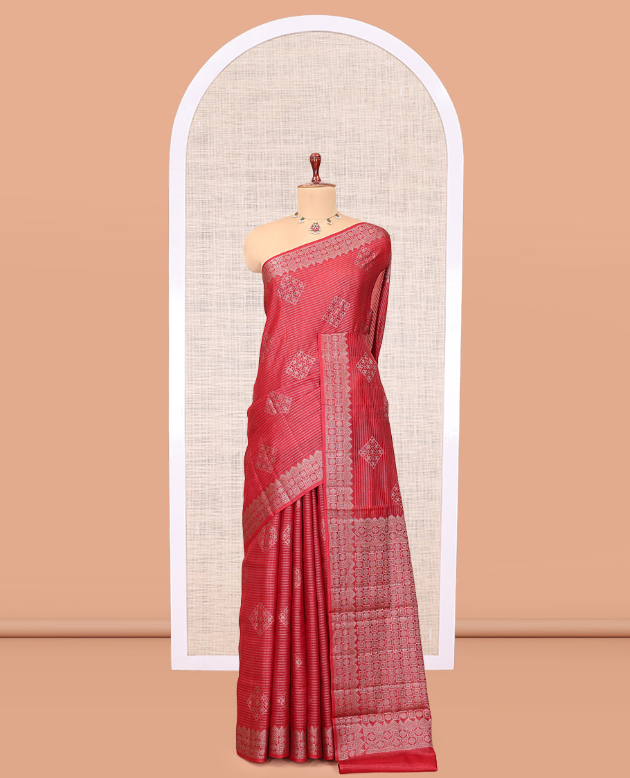 Red Tussar Silk Saree