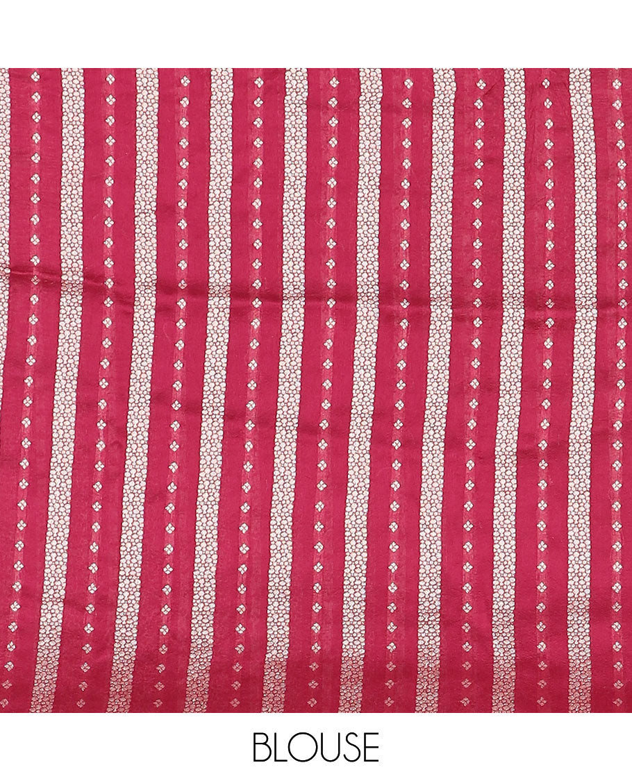 Maroon Matka silk saree features rudraksham motifs, scallop floral motifs and bird embossed thread embroidery border