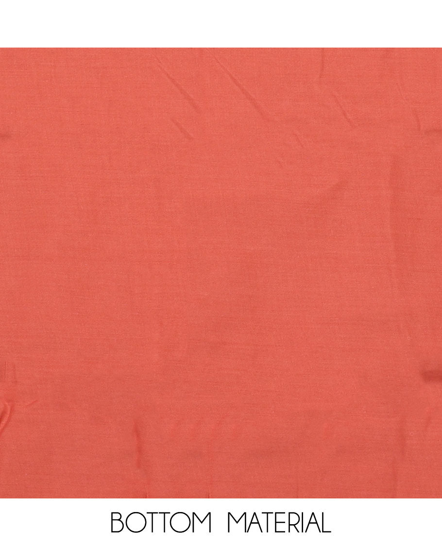 Pink material chudidar set, abstract printed with neck embroidered top, plain bottom, and contrast embroidered motifs dupatta