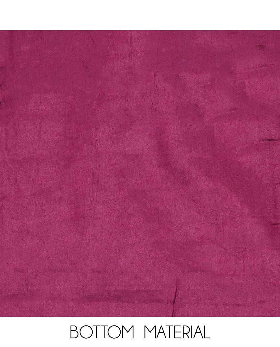 Purple material chudidar set, floral thread embroidered top, plain bottom, and scallop thread embroidered dupatta