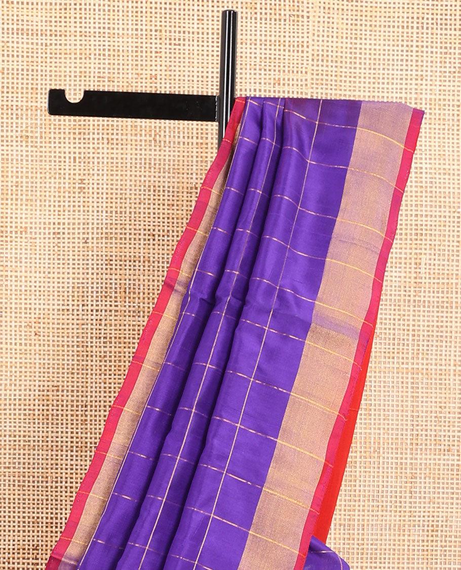 Blue checked uppada saree with contrast striped border & zari pallu