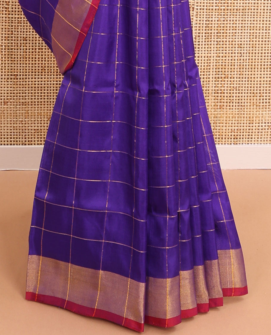 Blue checked uppada saree with contrast striped border & zari pallu