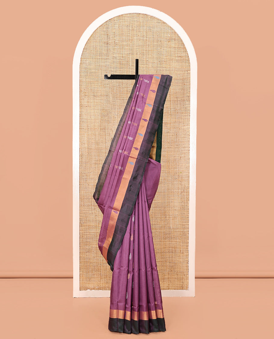 Purple Uppada Silk Saree, Beautified with Buttas, a Contrast Zari Border, Pallu of Zari Designs, and a Contrast Blouse