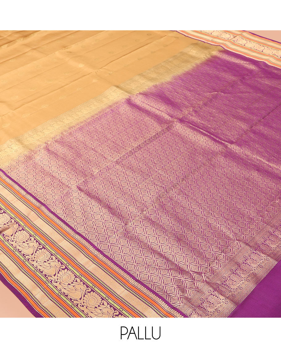 Sandal Zari Buttas Vasundhara Lite Silk Mix Saree, Contrast Mayil Border, Jaal Pallu, a Contrast Blouse