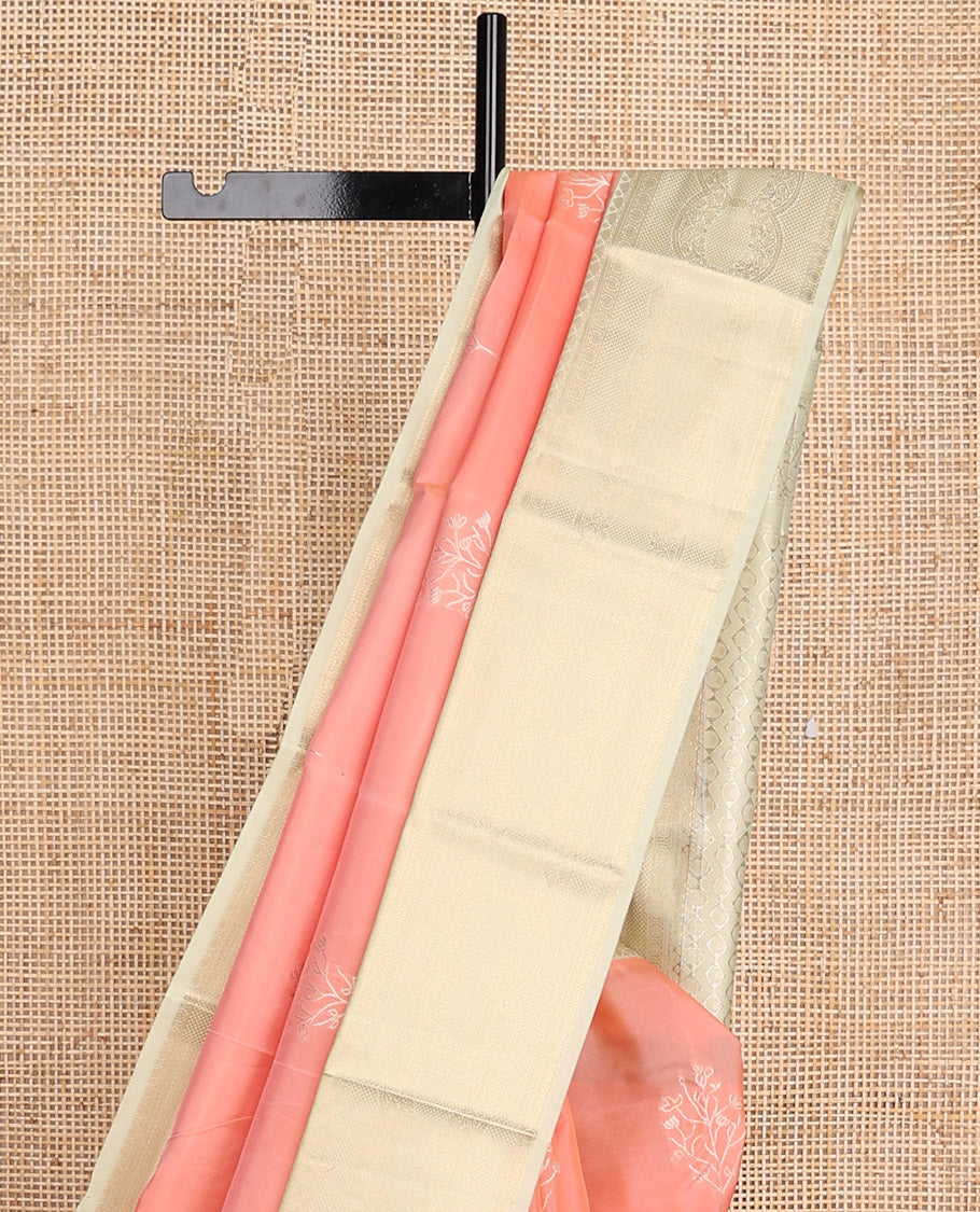 Peach buttas vasundhara elite silk saree with contrast intricate zari design border & geometric design pallu