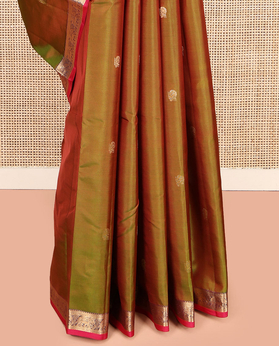 Green Vasundhara Lite Silk Mix Saree, Graced with Zari Buttas, Contrast Border of Rekku and Yaanai Designs, Jaal Pallu, and Contrast Blouse