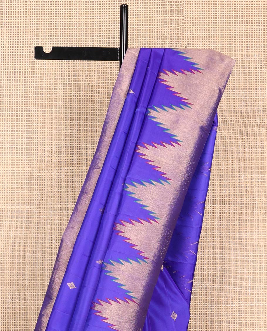 Blue buttas silk saree with self rekku border & striped pallu