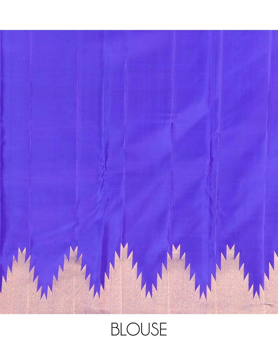 Blue buttas silk saree with self rekku border & striped pallu