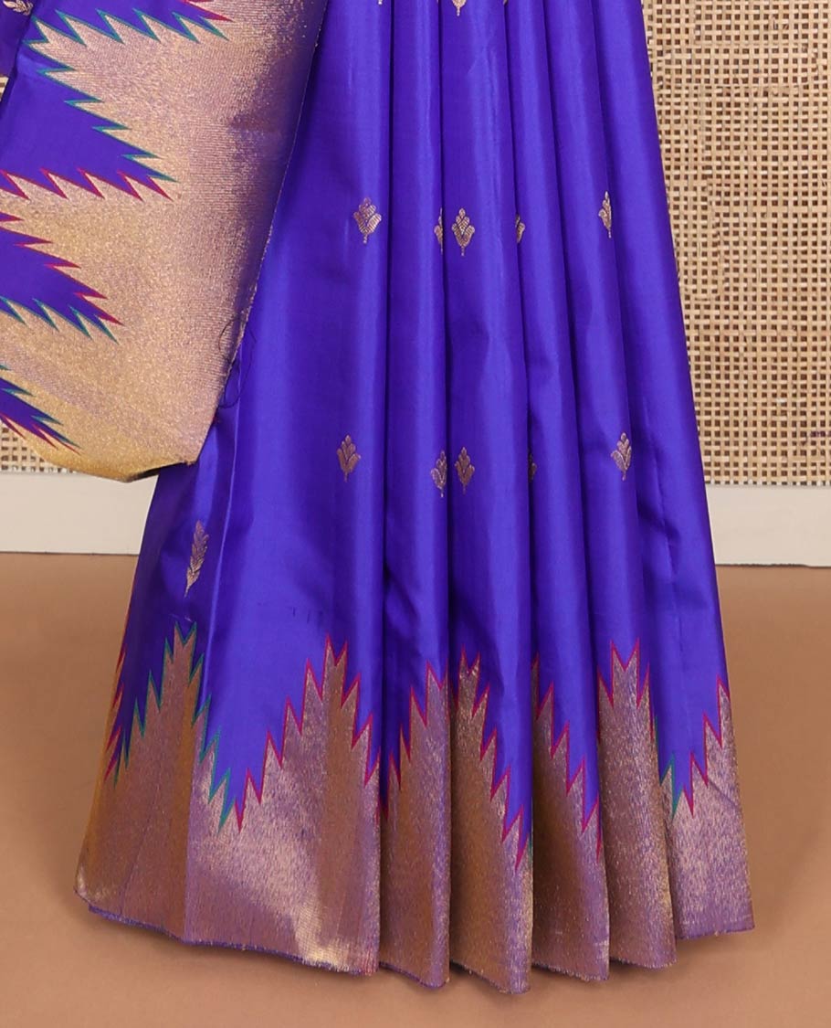 Blue buttas silk saree with self rekku border & striped pallu