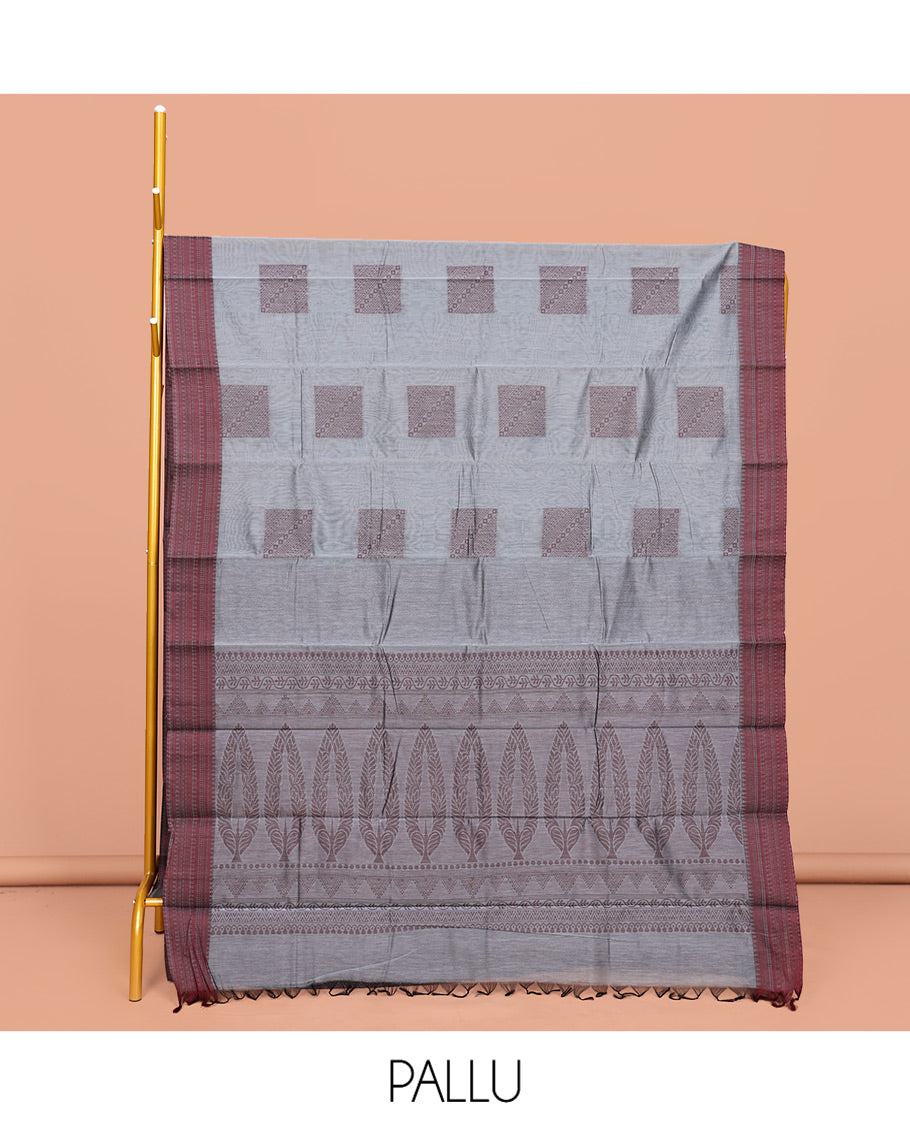 Grey Semi-Silk Cotton Saree, Delicately Designed with Square Buttas All Over Its Body, Crafted with Traditional Design Self-Border, Intricately Designed Pallu, and Paired with a Matching Blouse