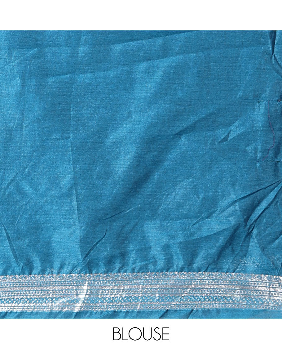 Maroon art-silk half-saree, plain with contrast temple traditional design bordered skirt, a contrast blouse, and a plain zari bordered dhavani