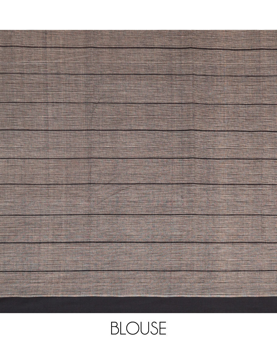 Cream checked mangalagiri cotton saree with contrast striped border & checked pallu