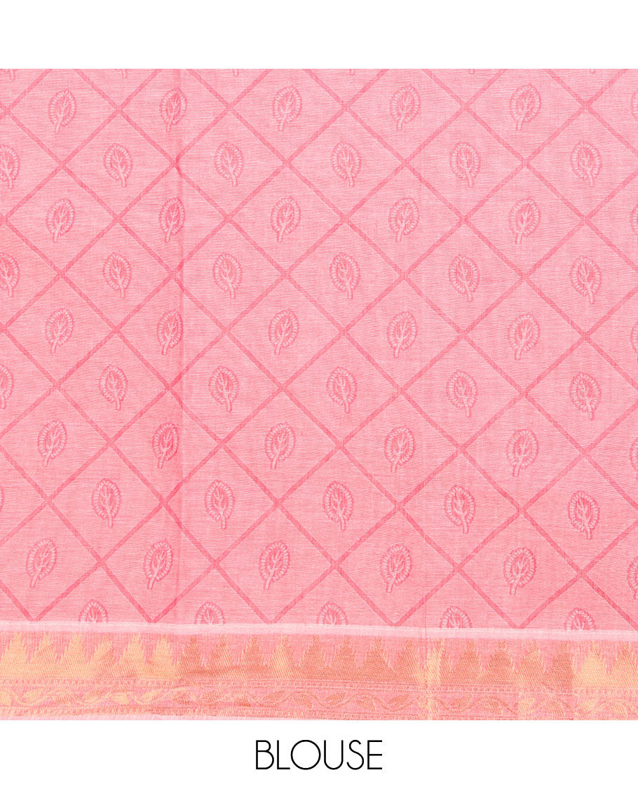 Pink butta enclosed jaal design Coimbatore cotton saree, zari border & pallu of traditional designs