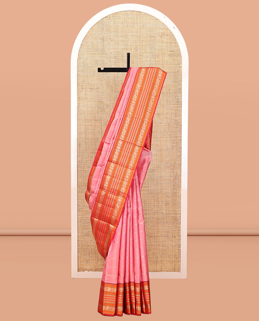 Onion Pink-Dark Pink Striped Vasundhara Lite Silk Mix Saree, Contrast Manga-Mayil Border, Contrast Blouse
