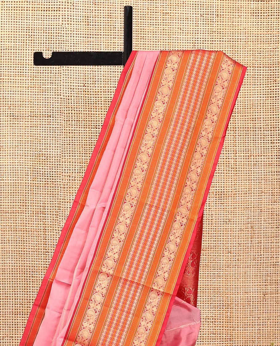 Onion Pink-Dark Pink Striped Vasundhara Lite Silk Mix Saree, Contrast Manga-Mayil Border, Contrast Blouse