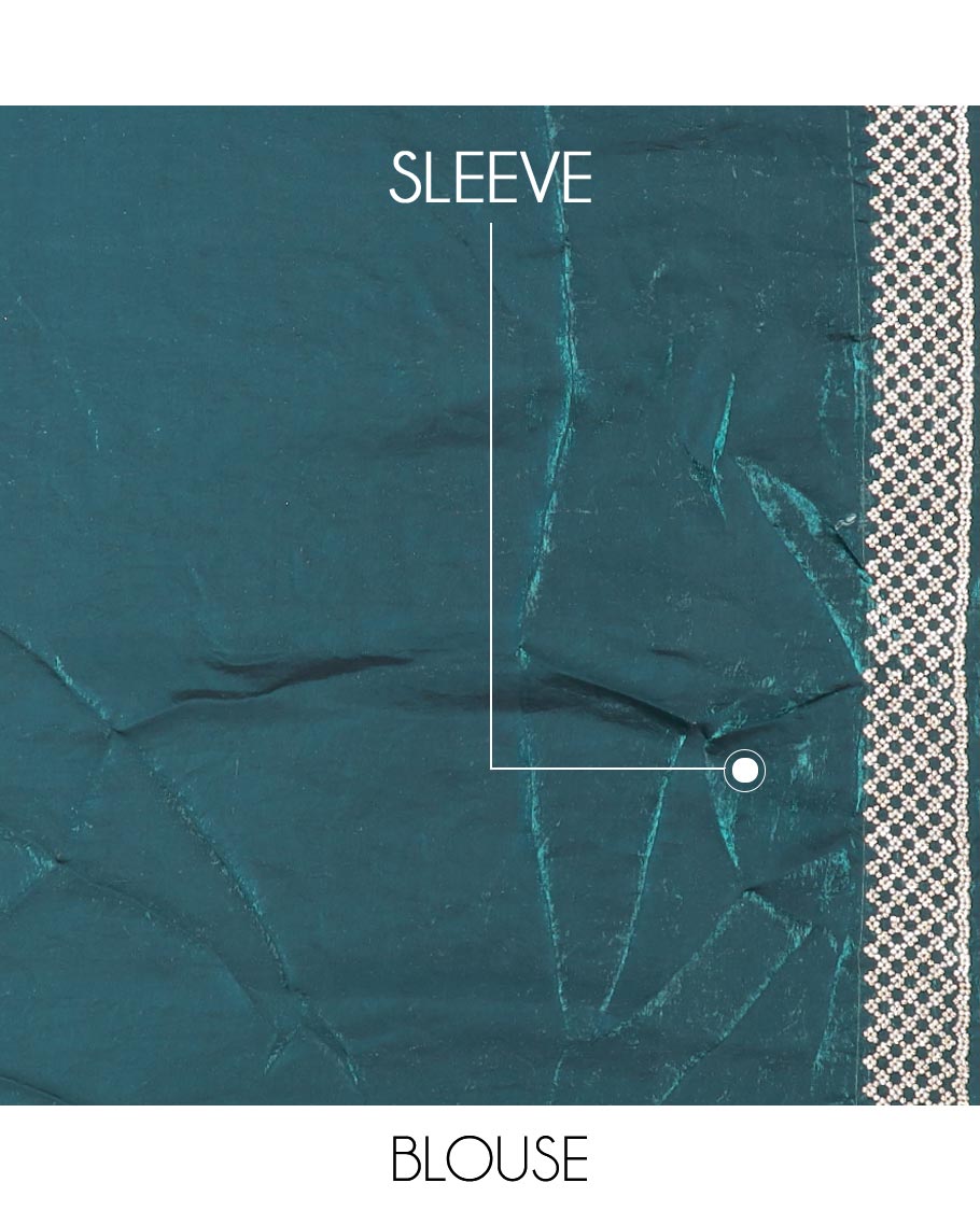 Blue Swarovski stone embroidered designer saree with stones embedded in its body, scallop stone work border