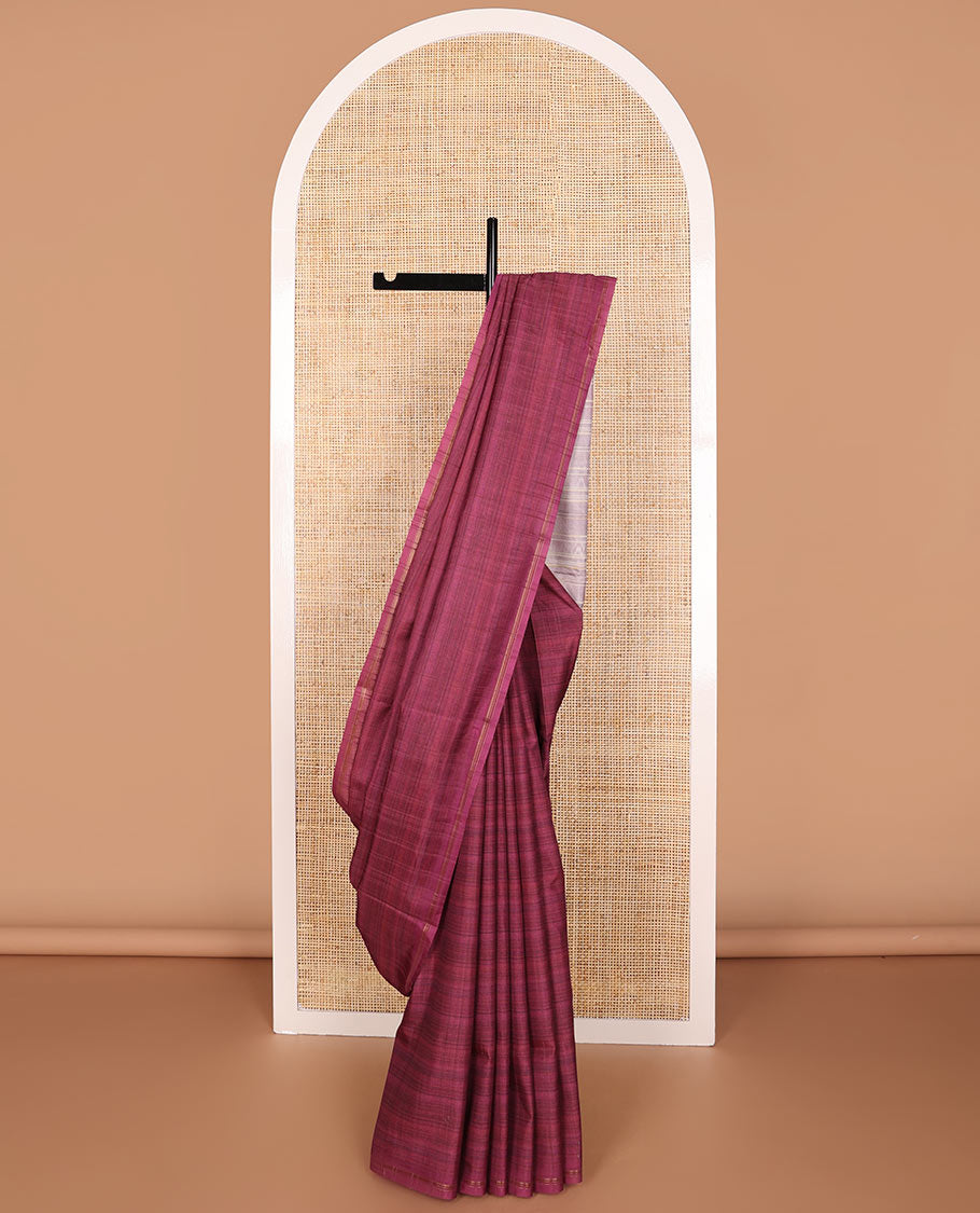 Borderless maroon kamala silk saree with abstract design pallu & ikkat style blouse