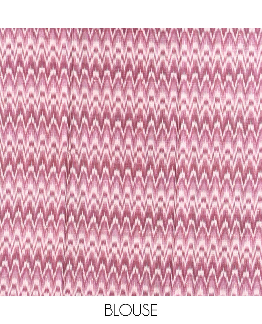 Borderless maroon kamala silk saree with abstract design pallu & ikkat style blouse