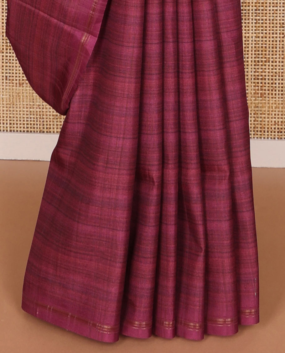 Borderless maroon kamala silk saree with abstract design pallu & ikkat style blouse