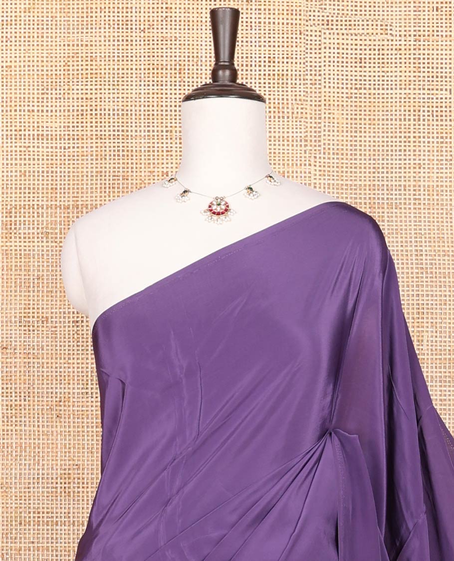 Borderless purple kamala silk saree with floral printed blouse