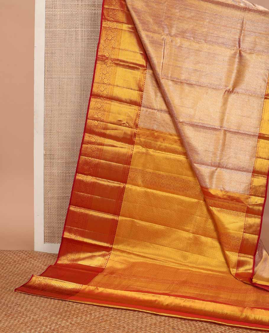 Pink zari jacquard tissue silk saree, contrast jaal pallu & border of muthu, diamond & floral designs