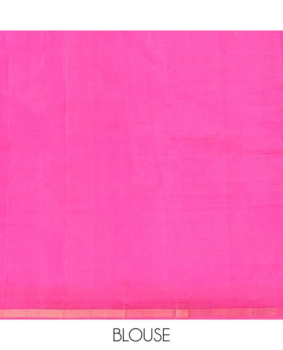 Borderless pink kanchipuram silk saree with zari buttas, zari-rich jaal pallu