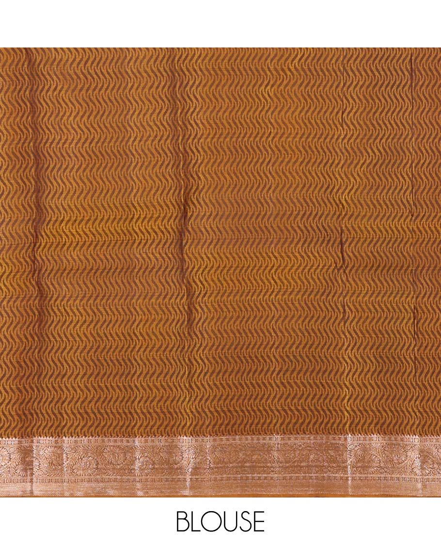 Brown wave, manga design silk saree with contrast border of rekku, paun, kodi visiry, banaras design & zari design pallu
