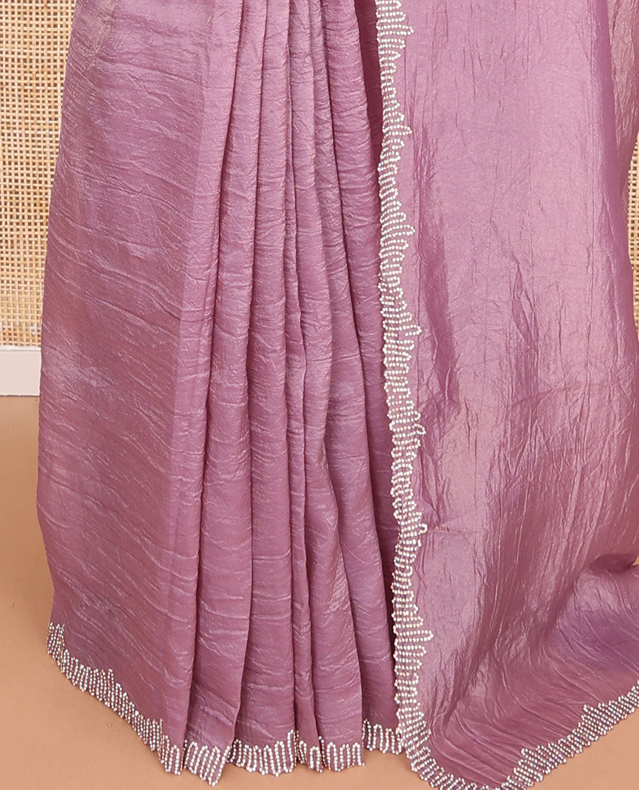 Light lavender candy crush saree with jargon stone work border & self pallu along with plain blouse