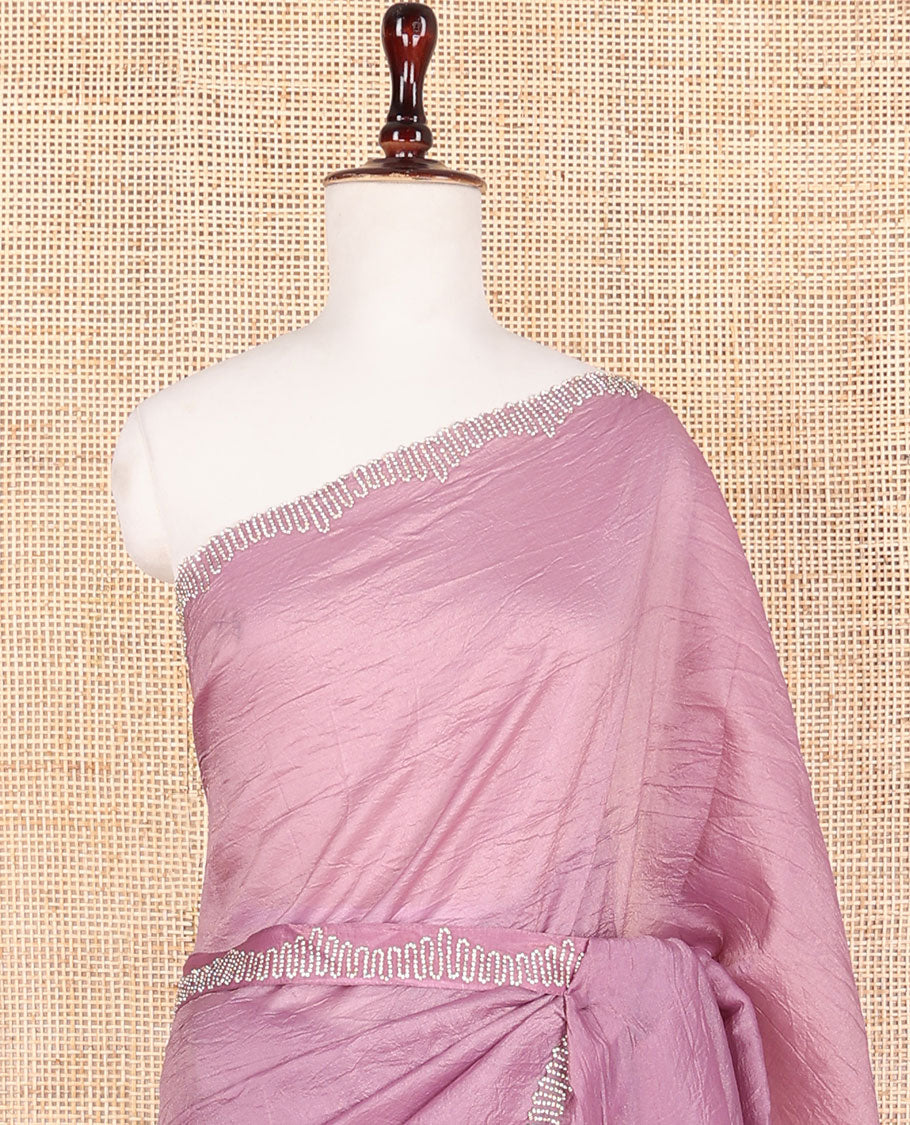 Light lavender candy crush saree with jargon stone work border & self pallu along with plain blouse