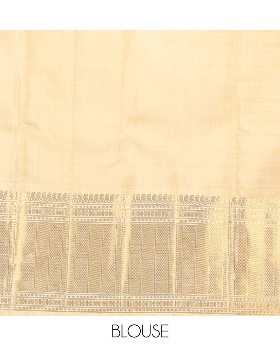 Red muthu striped silks saree, contrast border of manga mokku, muthu, poun, and mayli kann designs, and zari design pallu