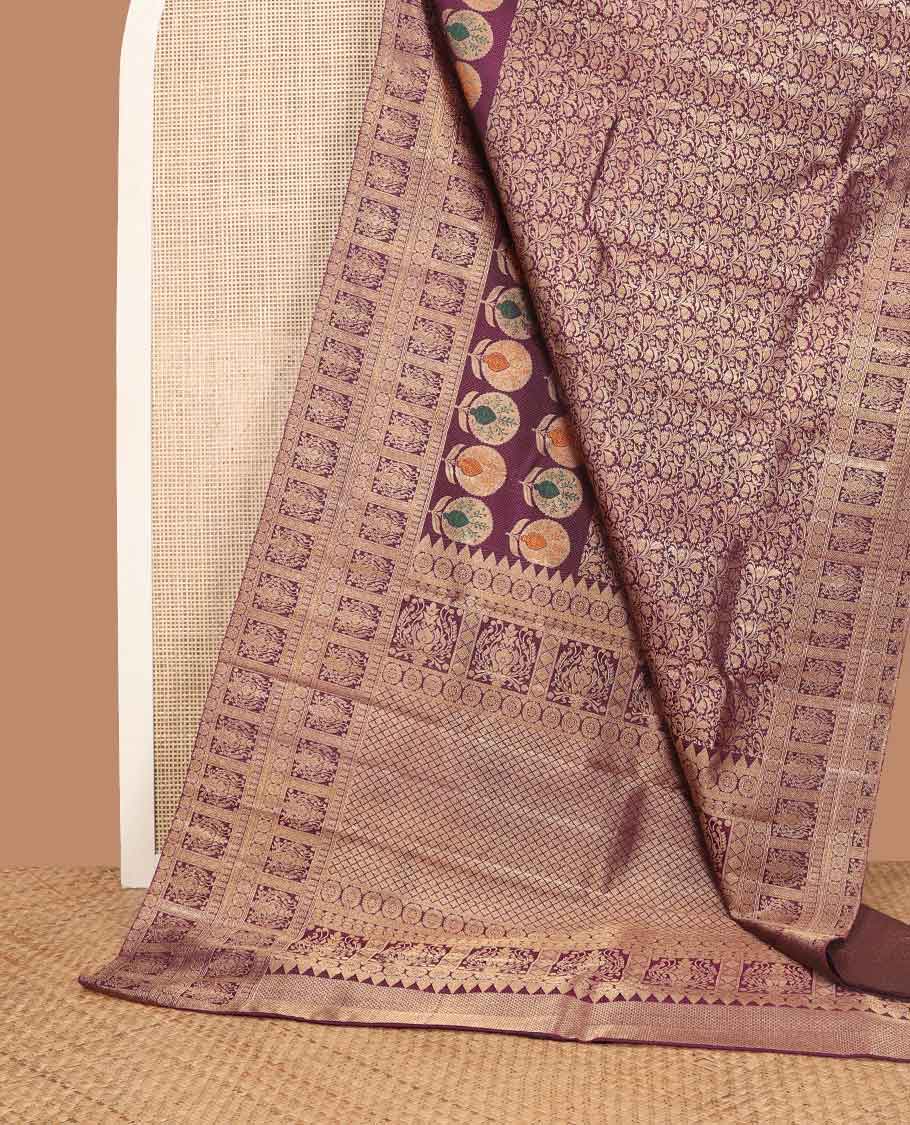 Purple floral design silk saree with self intricate zari design border & floral design pallu