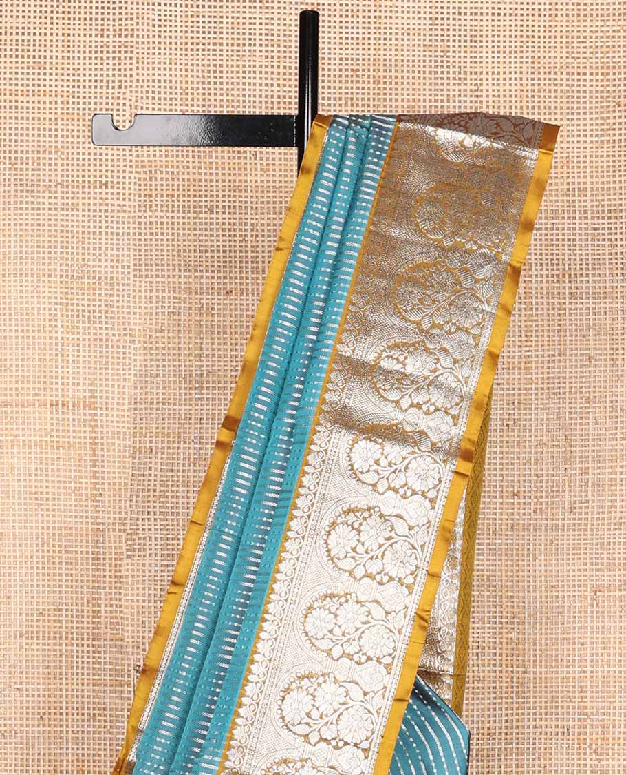 Blue striped design venkatagiri silk saree with contrast zari design pallu & argyle design pallu