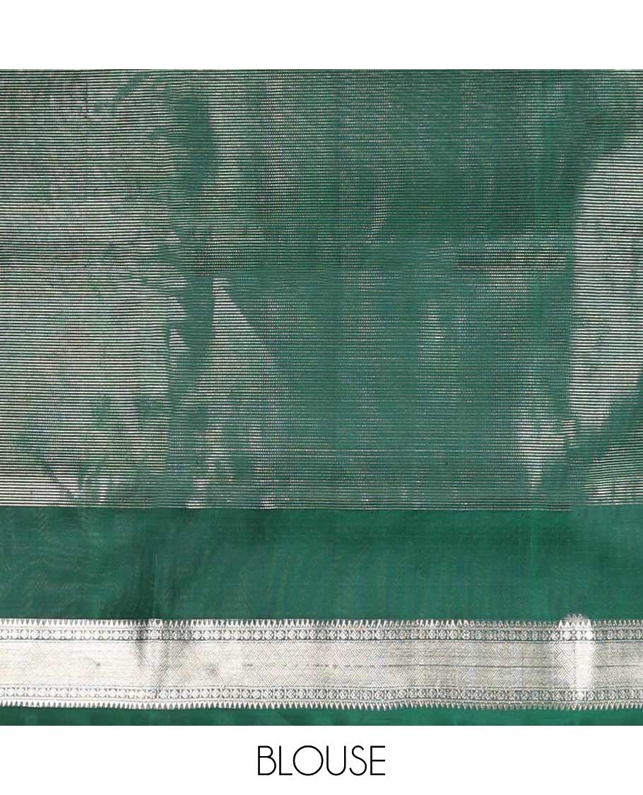 Dark green striped, round motifs venkatagiri silk saree with self zari design border & geometric design pallu