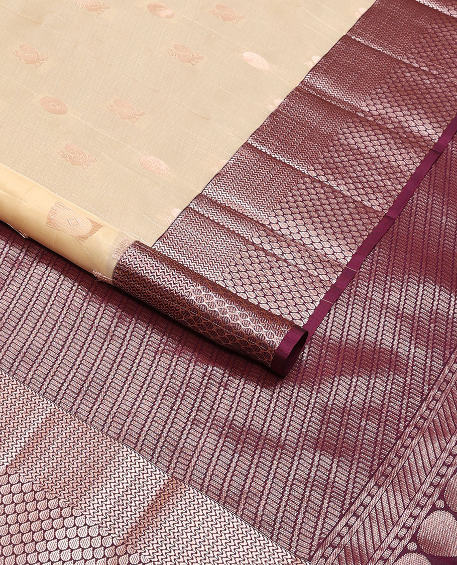 Light green leaf design vasundhara elite silk saree with contrast intricate zari design border & geometric design pallu