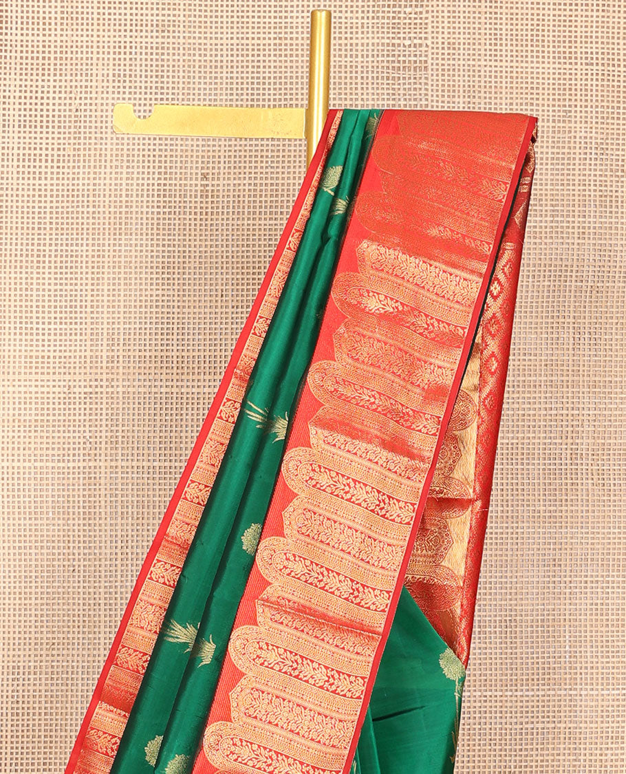 Green floral buttas vasundhara silk mix saree, contrast Mughal-style motifs woven border & pallu of ogee patterns
