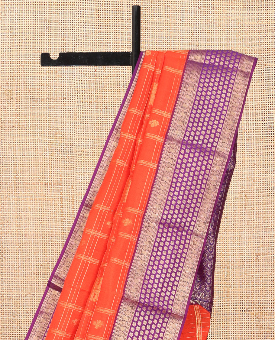 Orange Vasundhara Lite Silk Mix Saree, Graced with Zari Butta Enclosed Checks, a Contrast Traditional Border, Grand Pallu, and a Contrast Blouse