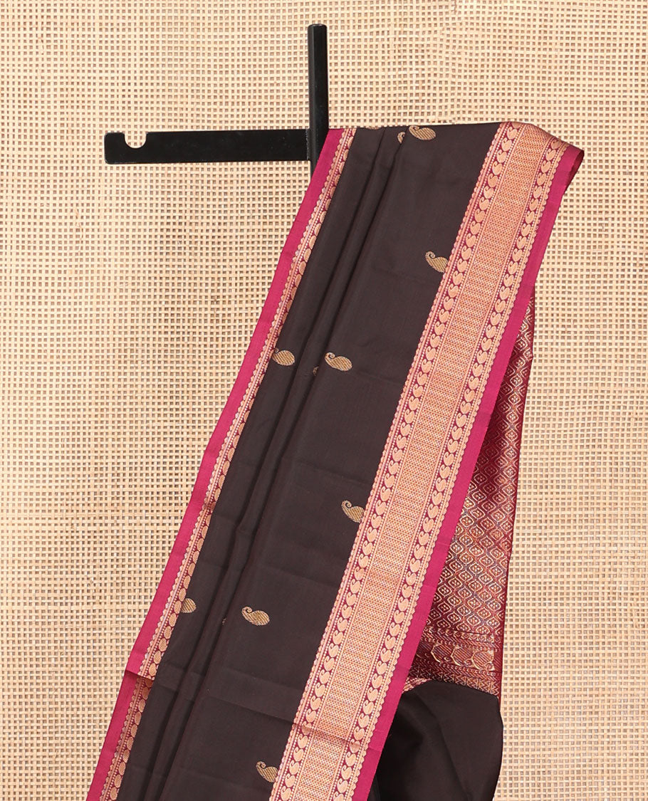 Brown Manga Buttas Vasundhara Lite Silkmix Saree, Contrast Manga-Vanki Border, Jaal Pallu, Contrast Blouse