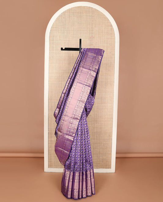 Blue jacquard wedding silk saree, zari border of thilakam, diamond,kodi visiry,rudraksham,mayil & mayil kann & chakram design pallu