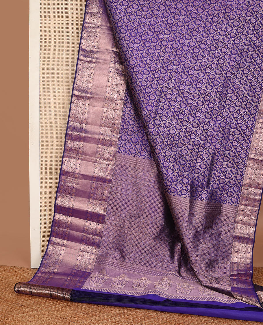 Blue jacquard wedding silk saree, zari border of thilakam, diamond,kodi visiry,rudraksham,mayil & mayil kann & chakram design pallu
