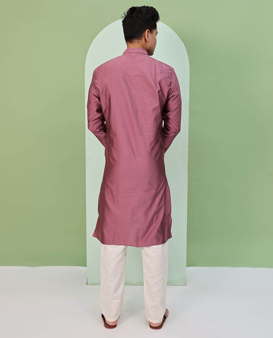 Rose wood pink embossed design full-sleeved kurta