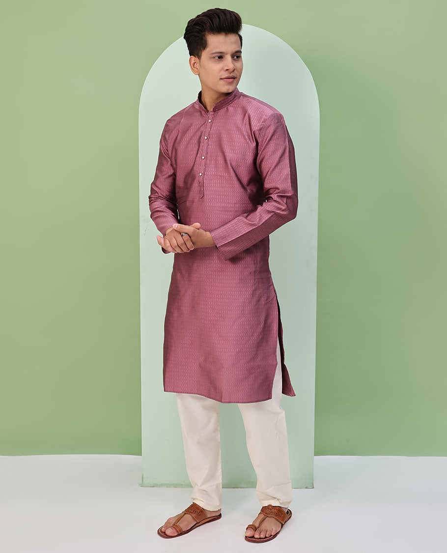 Rose wood pink embossed design full-sleeved kurta