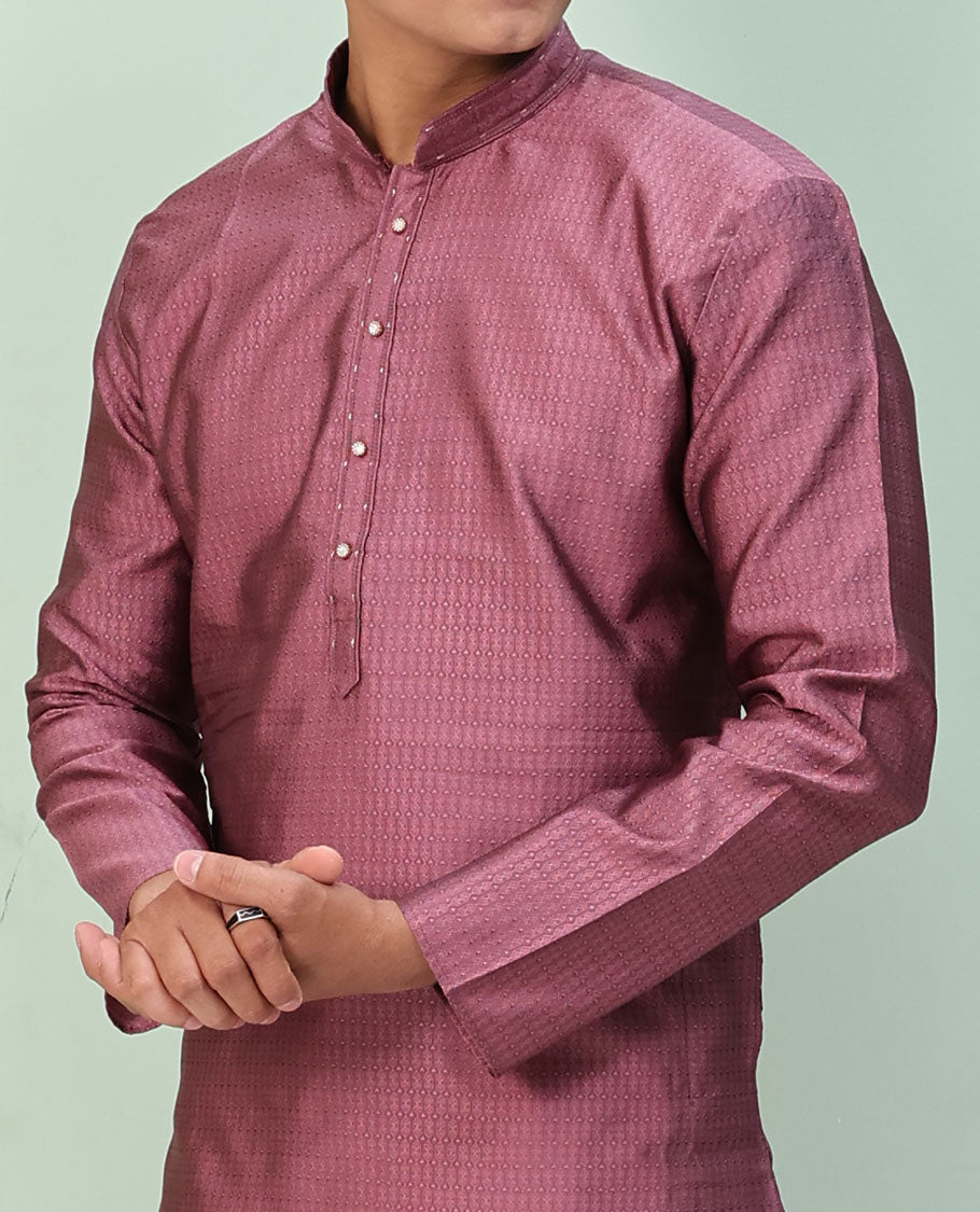 Rose wood pink embossed design full-sleeved kurta