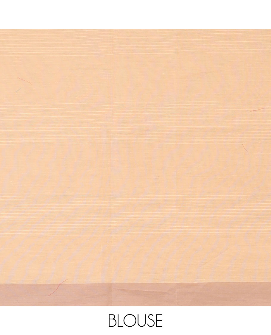 Sandal striped and buttas coimbatore cotton saree, contrast plain border and pallu of leaf and paisley designs